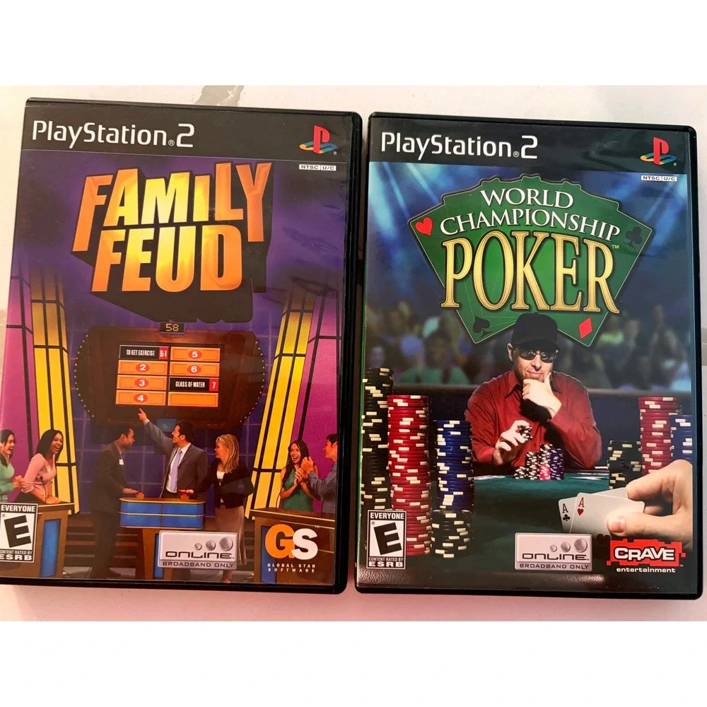 Sony PS2 Game Bundle World Championship Poker Family Feud Retro Gaming